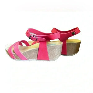 Bio nature Red Leather Platform Wedge Heels  Size 41